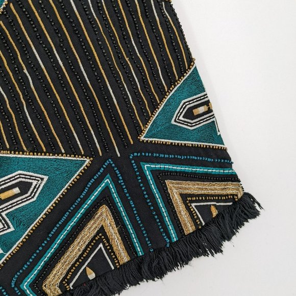 H&M Skirt Southwestern Cotton Twill 6 Fun Colorful Beaded Fringe Hem Aztec Boho - Picture 4 of 13